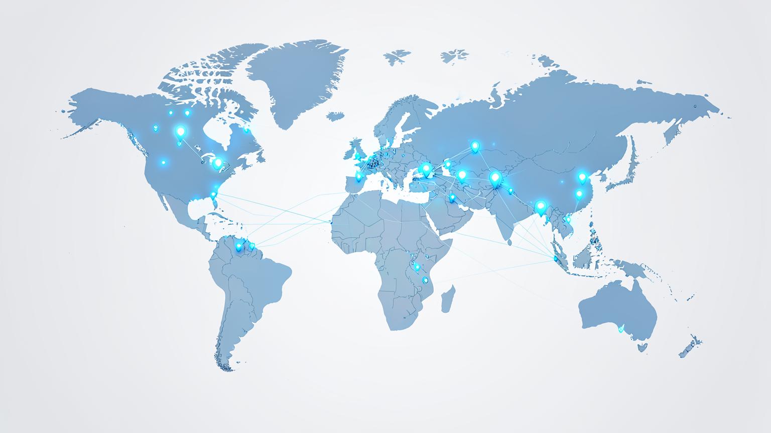 World map with location pins representing multi-country lead sourcing